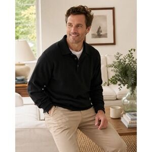 Vintage Dalmine Italy Wool Cashmere Silk Knit Polo Sweater Black Men's M 21x22
